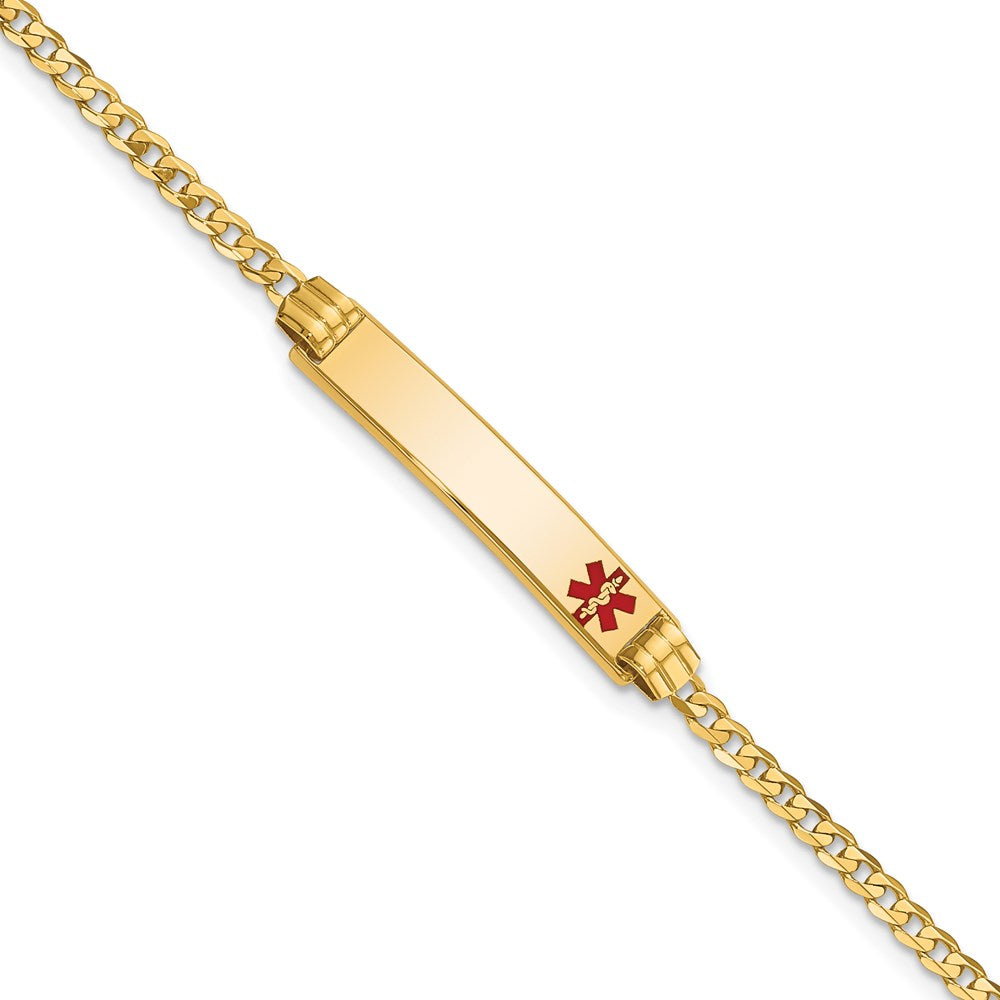 Massiv 14K Gelbgold Medizinisch Rot Emaille Panzer Glieder Id Armband