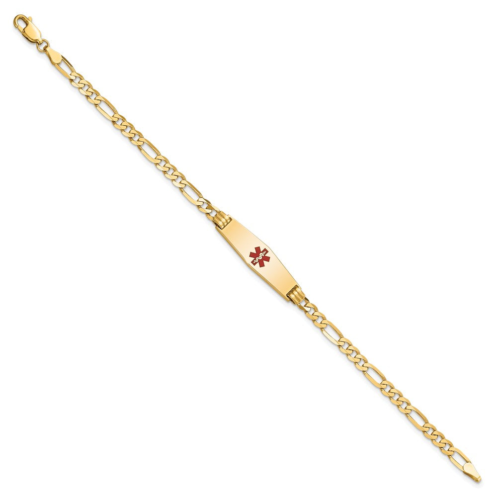 14K Gelbgold Medizinisch Massiv Kette/solid Platte 24x7mm Weich Diamant Form Centered Rot Emaille Figaro Glieder 8 Zoll Id Armband