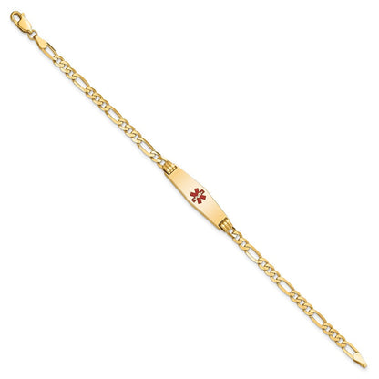 14K Gelbgold Medizinisch Massiv Kette/solid Platte 24x7mm Weich Diamant Form Centered Rot Emaille Figaro Glieder 8 Zoll Id Armband