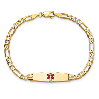14K Gelbgold Medizinisch Massiv Kette/solid Platte 24x7mm Weich Diamant Form Centered Rot Emaille Figaro Glieder 8 Zoll Id Armband