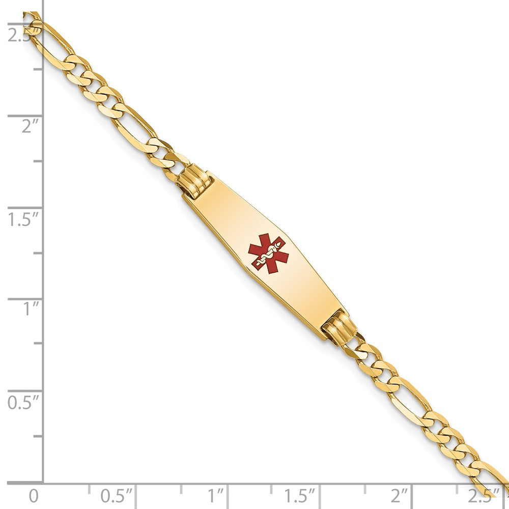 14K Gelbgold Medizinisch Massiv Kette/solid Platte 24x7mm Weich Diamant Form Centered Rot Emaille Figaro Glieder 8 Zoll Id Armband