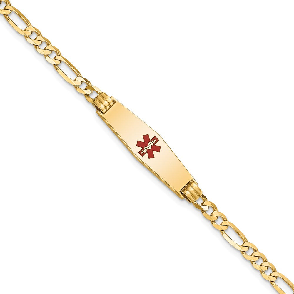 14K Gelbgold Medizinisch Massiv Kette/solid Platte 24x7mm Weich Diamant Form Centered Rot Emaille Figaro Glieder 8 Zoll Id Armband
