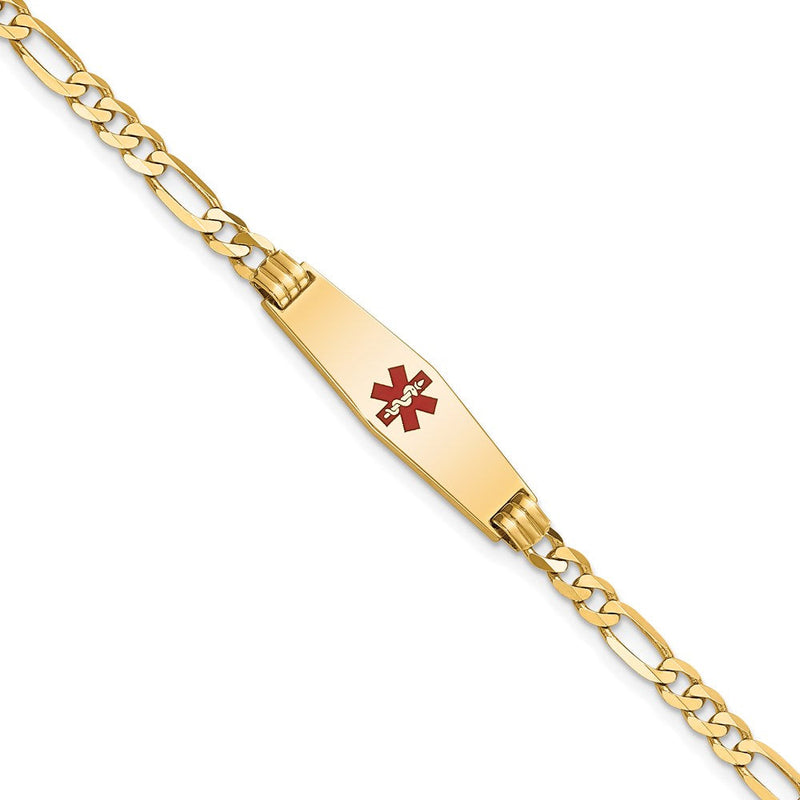 14K Gelbgold Medizinisch Massiv Kette/solid Platte 24x7mm Weich Diamant Form Centered Rot Emaille Figaro Glieder 8 Zoll Id Armband