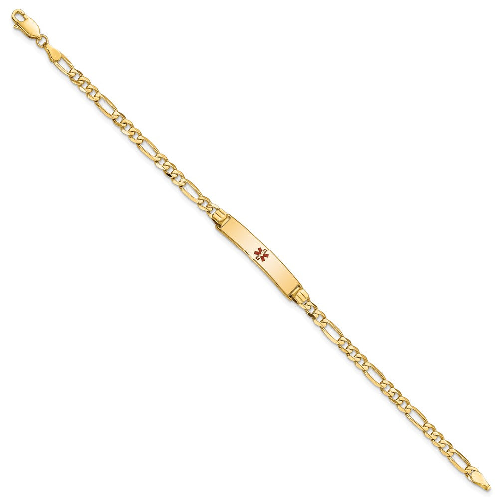 Massiv 14K Gelbgold Medizinisch Rot Emaille Figaro Id Armband