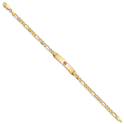 Massiv 14K Gelbgold Medizinisch Rot Emaille Figaro Id Armband