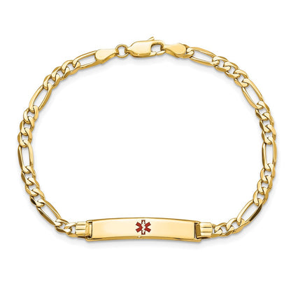 Massiv 14K Gelbgold Medizinisch Rot Emaille Figaro Id Armband