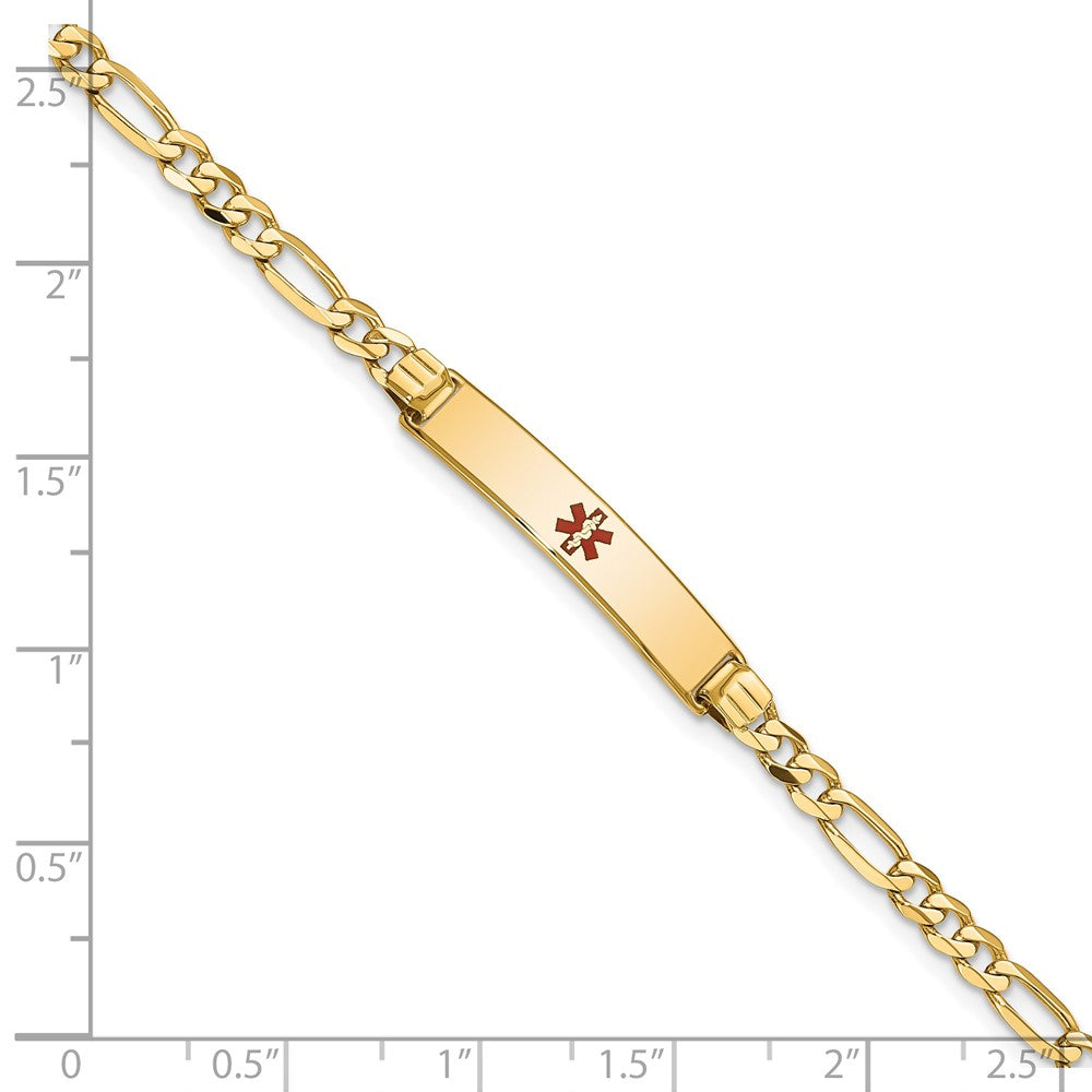 Massiv 14K Gelbgold Medizinisch Rot Emaille Figaro Id Armband
