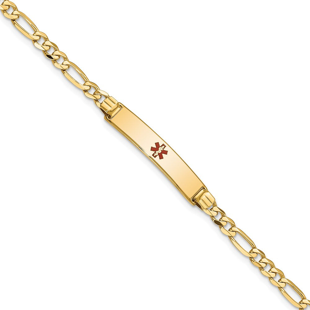 Massiv 14K Gelbgold Medizinisch Rot Emaille Figaro Id Armband