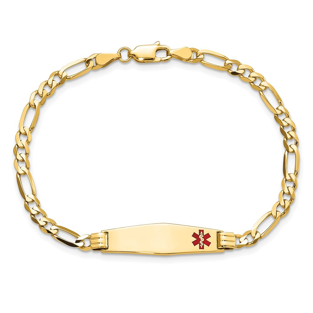 14K Gelbgold Medizinisch Massiv Kette/solid Platte 26x7mm Weich Diamant Form Off Mittig Rot Emaille Figaro Glieder 8 Zoll Id Armband