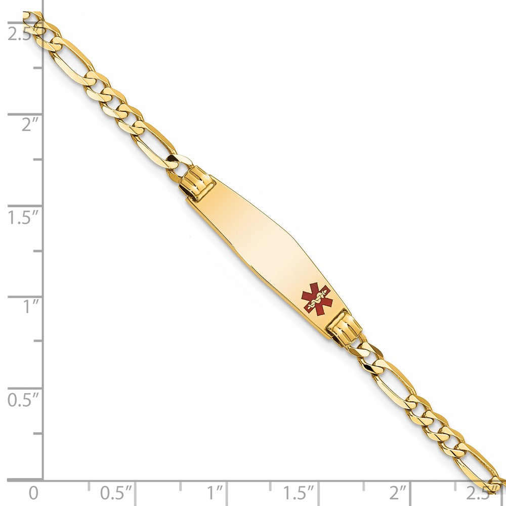14K Gelbgold Medizinisch Massiv Kette/solid Platte 26x7mm Weich Diamant Form Off Mittig Rot Emaille Figaro Glieder 8 Zoll Id Armband
