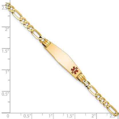 14K Gelbgold Medizinisch Massiv Kette/solid Platte 26x7mm Weich Diamant Form Off Mittig Rot Emaille Figaro Glieder 8 Zoll Id Armband