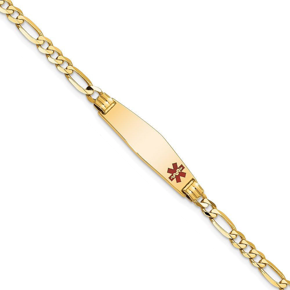 14K Gelbgold Medizinisch Massiv Kette/solid Platte 26x7mm Weich Diamant Form Off Mittig Rot Emaille Figaro Glieder 8 Zoll Id Armband