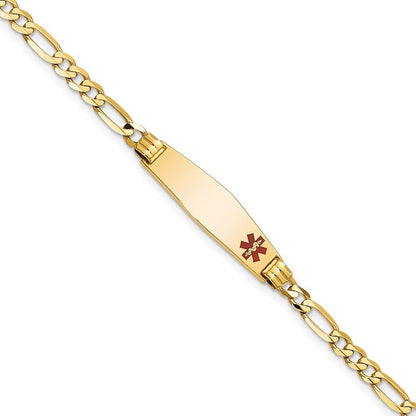 14K Gelbgold Medizinisch Massiv Kette/solid Platte 26x7mm Weich Diamant Form Off Mittig Rot Emaille Figaro Glieder 8 Zoll Id Armband