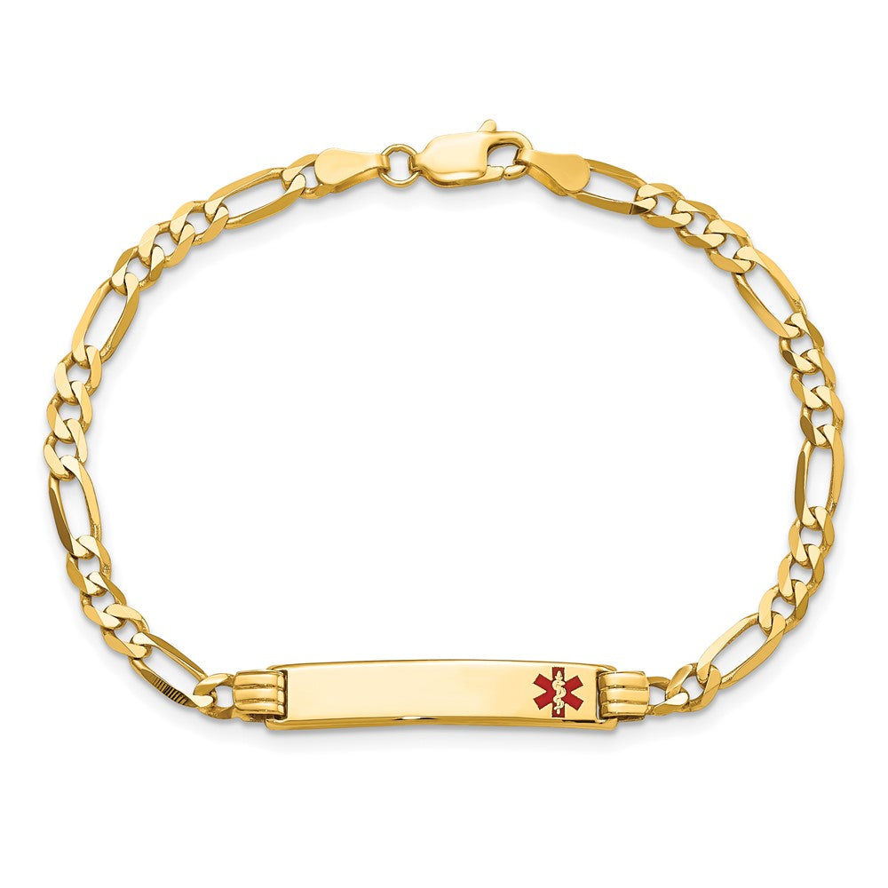 Massiv 14K Gelbgold Medizinisch Rot Emaille Figaro Id Armband
