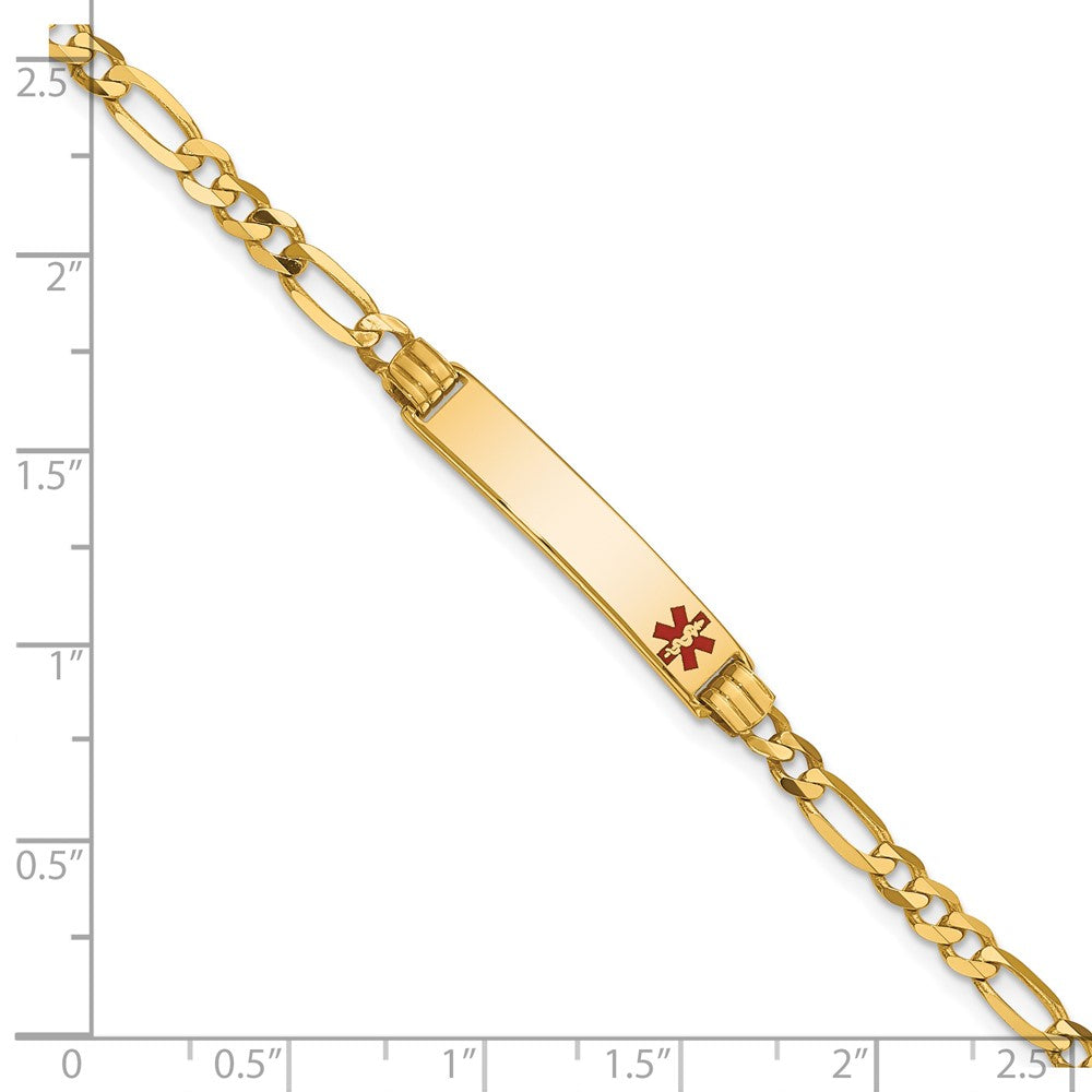 Massiv 14K Gelbgold Medizinisch Rot Emaille Figaro Id Armband