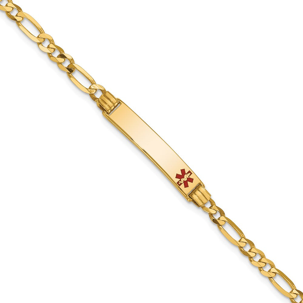 Massiv 14K Gelbgold Medizinisch Rot Emaille Figaro Id Armband
