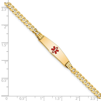 14K Gelbgold Medizinisch Massiv Kette/solid Platte 24x7mm Weich Diamant Form Centered Rot Emaille Panzer Glieder 8 Zoll Id Armband