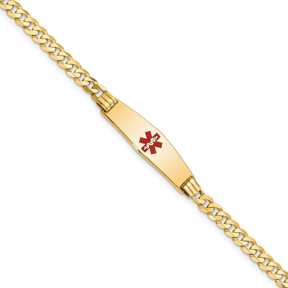 14K Gelbgold Medizinisch Massiv Kette/solid Platte 24x7mm Weich Diamant Form Centered Rot Emaille Panzer Glieder 8 Zoll Id Armband
