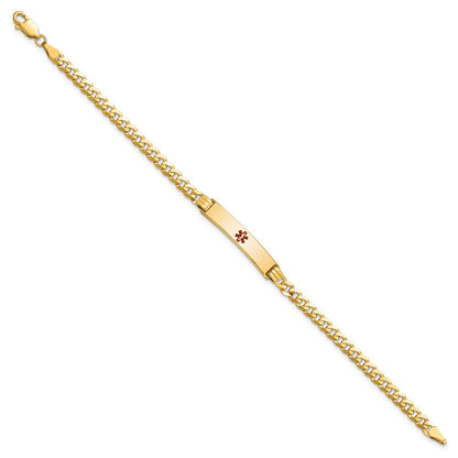 Massiv 14K Gelbgold Medizinisch Rot Emaille Panzer Glieder Id Armband