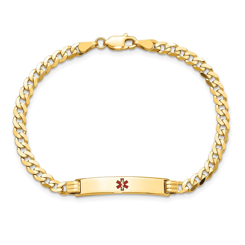 Massiv 14K Gelbgold Medizinisch Rot Emaille Panzer Glieder Id Armband