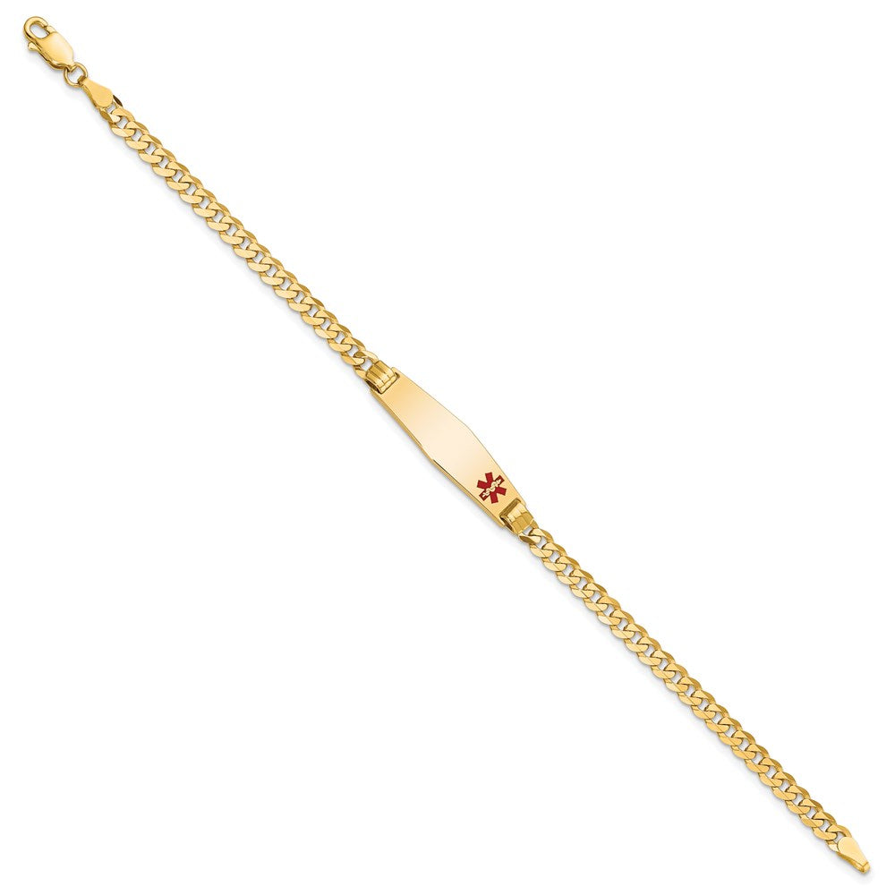 14K Gelbgold Medizinisch Massiv Kette/solid Platte 26x7mm Weich Diamant Form Off Mittig Rot Emaille Panzer Glieder 8 Zoll Id Armband