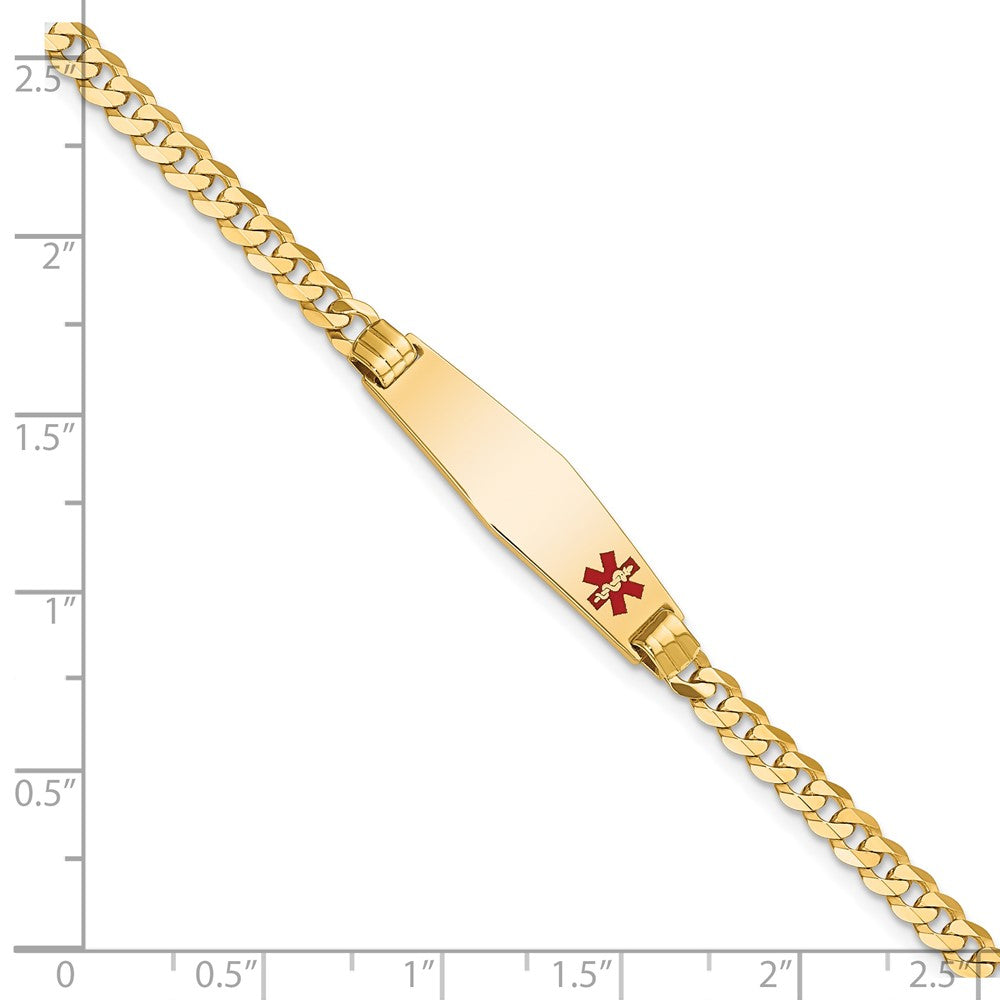 14K Gelbgold Medizinisch Massiv Kette/solid Platte 26x7mm Weich Diamant Form Off Mittig Rot Emaille Panzer Glieder 8 Zoll Id Armband