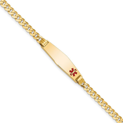 14K Gelbgold Medizinisch Massiv Kette/solid Platte 26x7mm Weich Diamant Form Off Mittig Rot Emaille Panzer Glieder 8 Zoll Id Armband