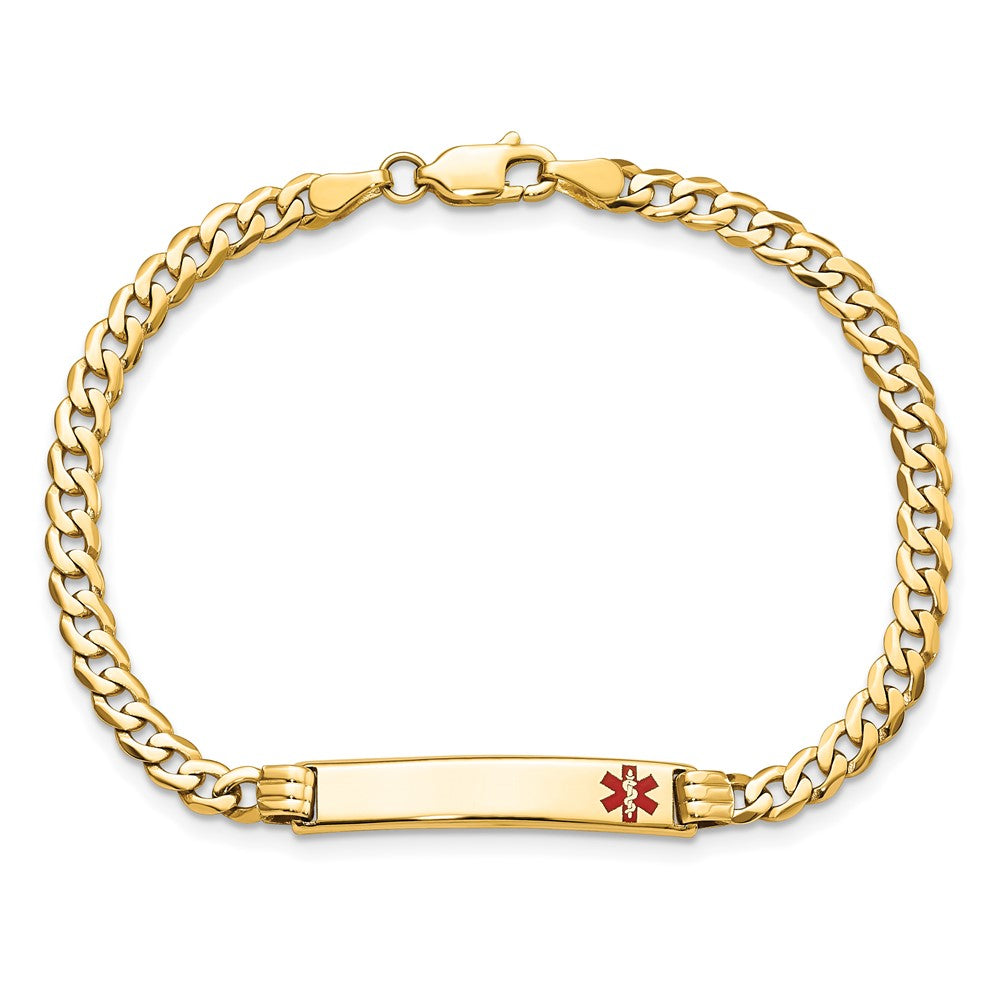 Massiv 14K Gelbgold Medizinisch Rot Emaille Panzer Glieder Id Armband