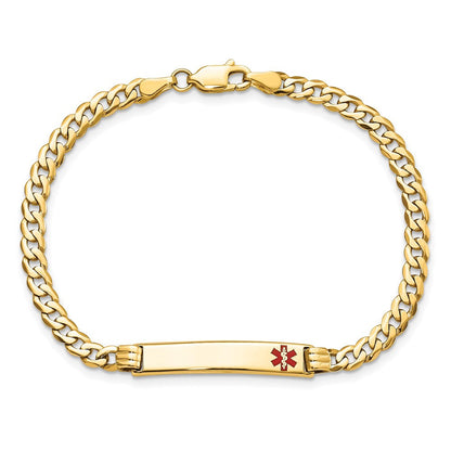 Massiv 14K Gelbgold Medizinisch Rot Emaille Panzer Glieder Id Armband