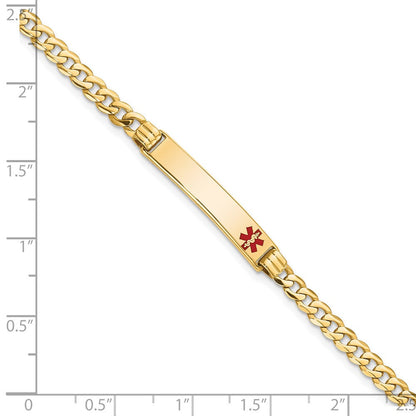 Massiv 14K Gelbgold Medizinisch Rot Emaille Panzer Glieder Id Armband