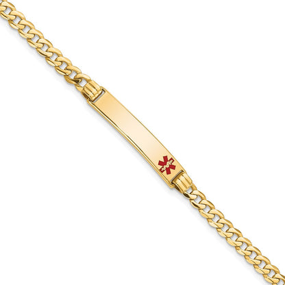 Massiv 14K Gelbgold Medizinisch Rot Emaille Panzer Glieder Id Armband