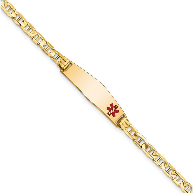 14K Gelbgold Medizinisch Massiv Kette/solid Platte 26x7mm Weich Diamant Form Off Mittig Rot Emaille Anker Glieder 8 Zoll Id Armband