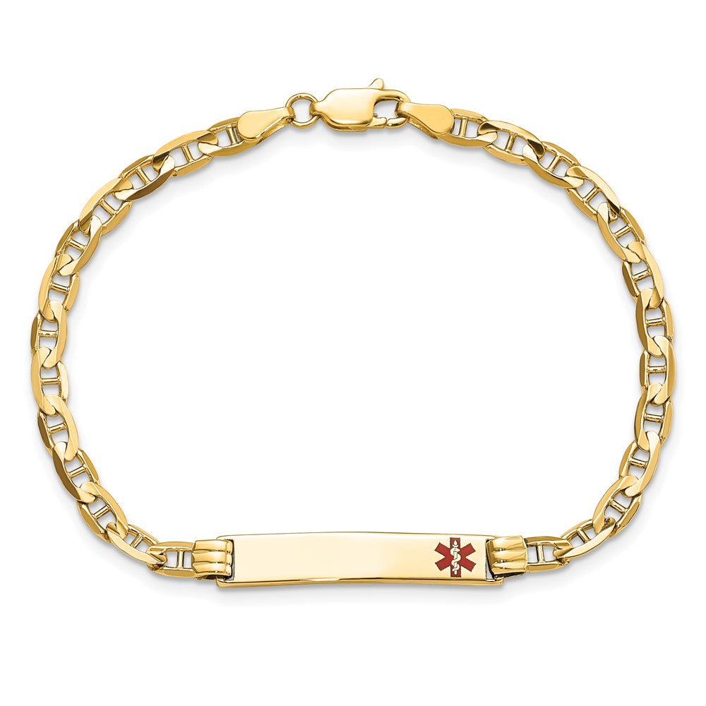 Massiv 14K Gelbgold Medizinisch Rot Emaille Anker Glieder Id Armband
