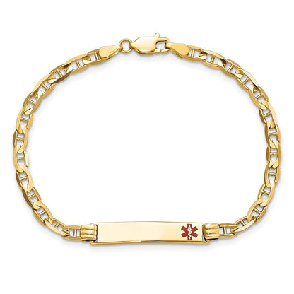 Massiv 14K Gelbgold Medizinisch Rot Emaille Anker Glieder Id Armband
