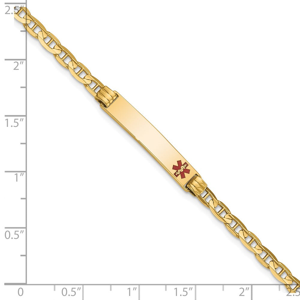 Massiv 14K Gelbgold Medizinisch Rot Emaille Anker Glieder Id Armband