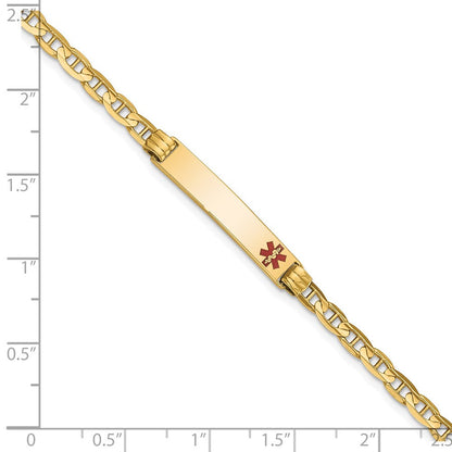 Massiv 14K Gelbgold Medizinisch Rot Emaille Anker Glieder Id Armband