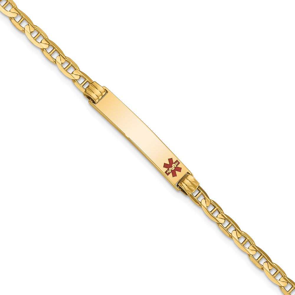 Massiv 14K Gelbgold Medizinisch Rot Emaille Anker Glieder Id Armband