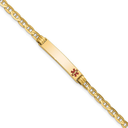 Massiv 14K Gelbgold Medizinisch Rot Emaille Anker Glieder Id Armband