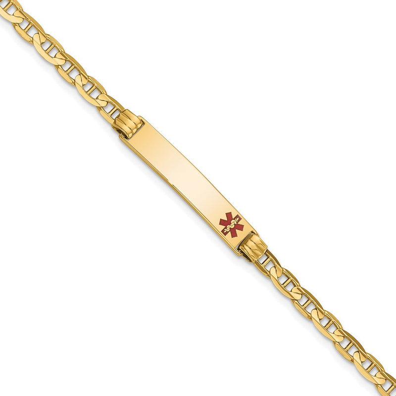 Massiv 14K Gelbgold Medizinisch Rot Emaille Anker Glieder Id Armband