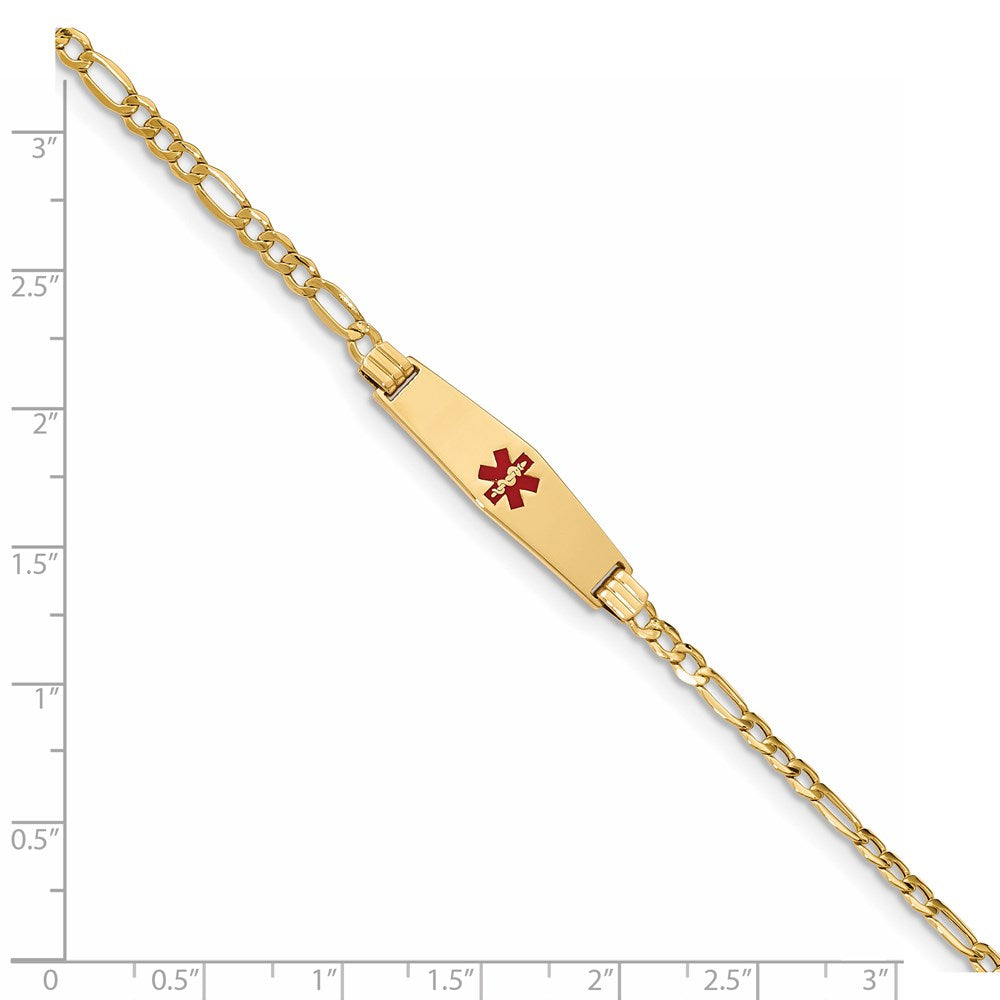 14K Gelbgold Medizinisch Halbmassiv Kette/solid Platte 26x7mm Weich Diamant Form Centered Rot Emaille Figaro Glieder 7 Zoll Id Armband