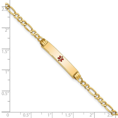14K Gelbgold Medizinisch Halbmassiv Kette/solid Platte 26x5mm Centered Rot Emaille Figaro Glieder 7 Zoll Id Armband