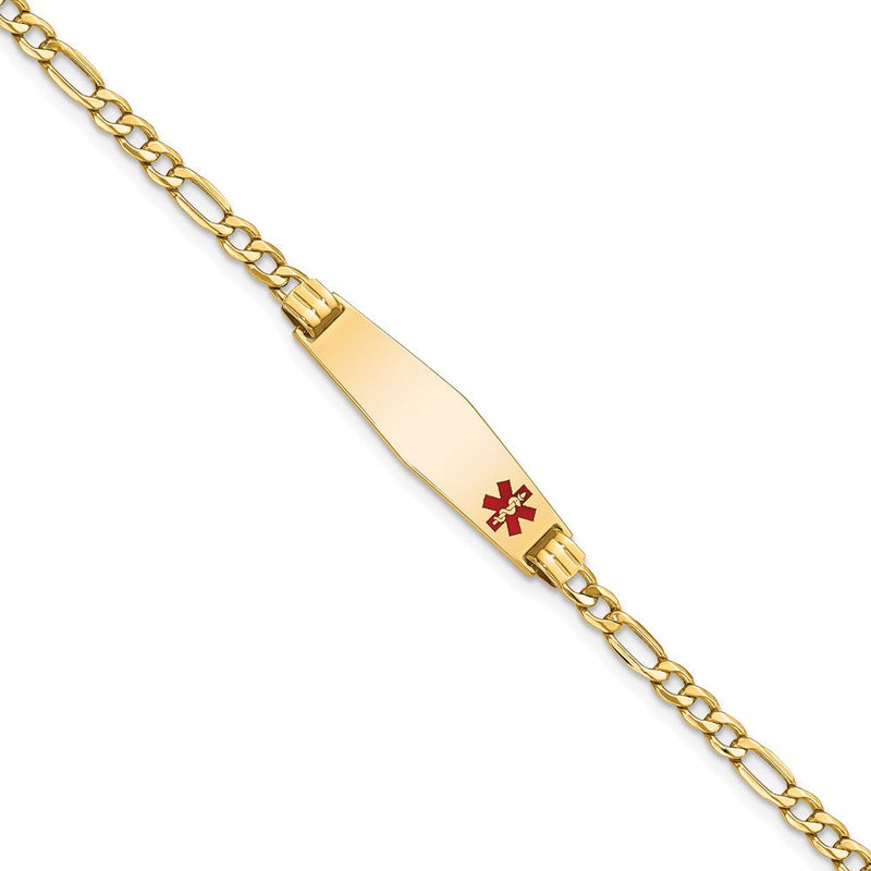 14K Gelbgold Medizinisch Halbmassiv Kette/solid Platte 26x7mm Weich Diamant Form Off Mittig Rot Emaille Figaro Glieder 8 Zoll Id Armband