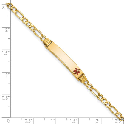 14K Gelbgold Medizinisch Halbmassiv Kette/solid Platte 26x5mm Off Mittig Rot Emaille Figaro Glieder 8 Zoll Id Armband