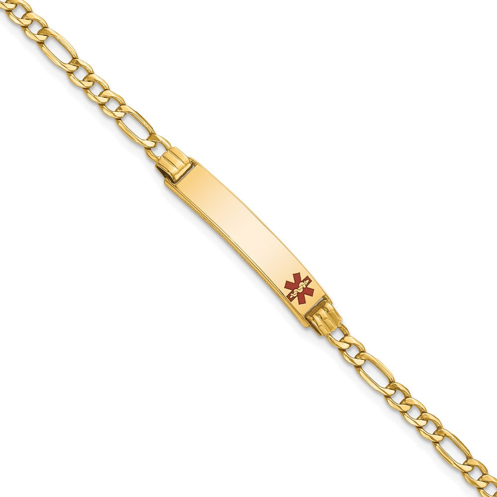 14K Gelbgold Medizinisch Halbmassiv Kette/solid Platte 26x5mm Off Mittig Rot Emaille Figaro Glieder 8 Zoll Id Armband