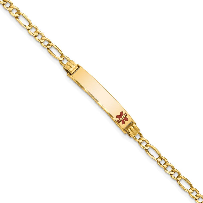14K Gelbgold Medizinisch Halbmassiv Kette/solid Platte 26x5mm Off Mittig Rot Emaille Figaro Glieder 8 Zoll Id Armband