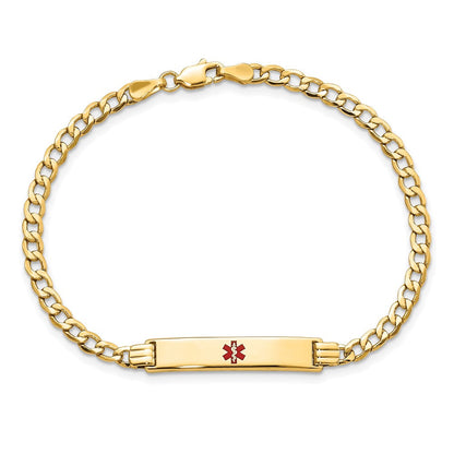 14K Gelbgold Medizinisch Halbmassiv Kette/solid Platte 26x5mm Centered Rot Emaille Kubanisch Glieder 7 Zoll Id Armband