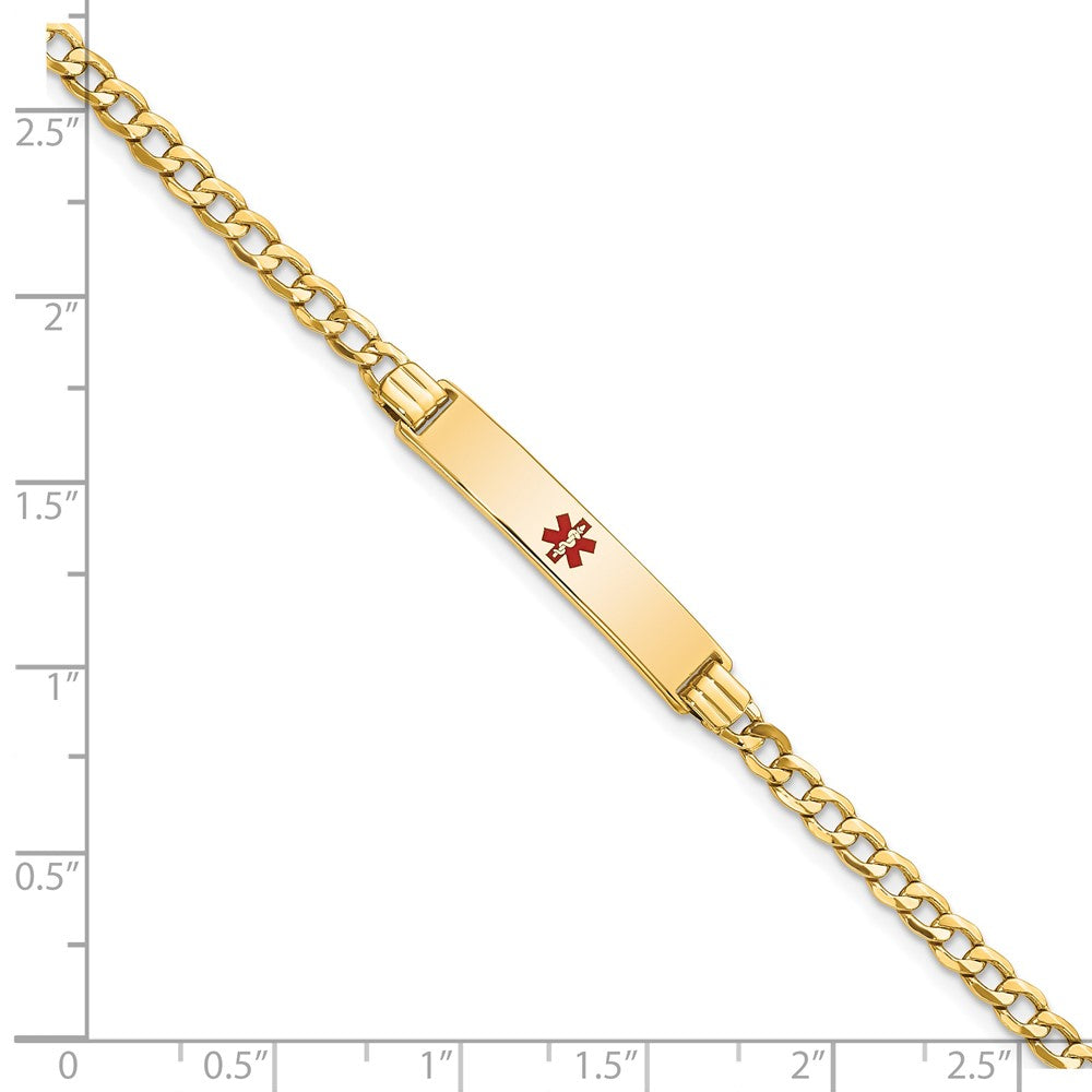 14K Gelbgold Medizinisch Halbmassiv Kette/solid Platte 26x5mm Centered Rot Emaille Kubanisch Glieder 7 Zoll Id Armband