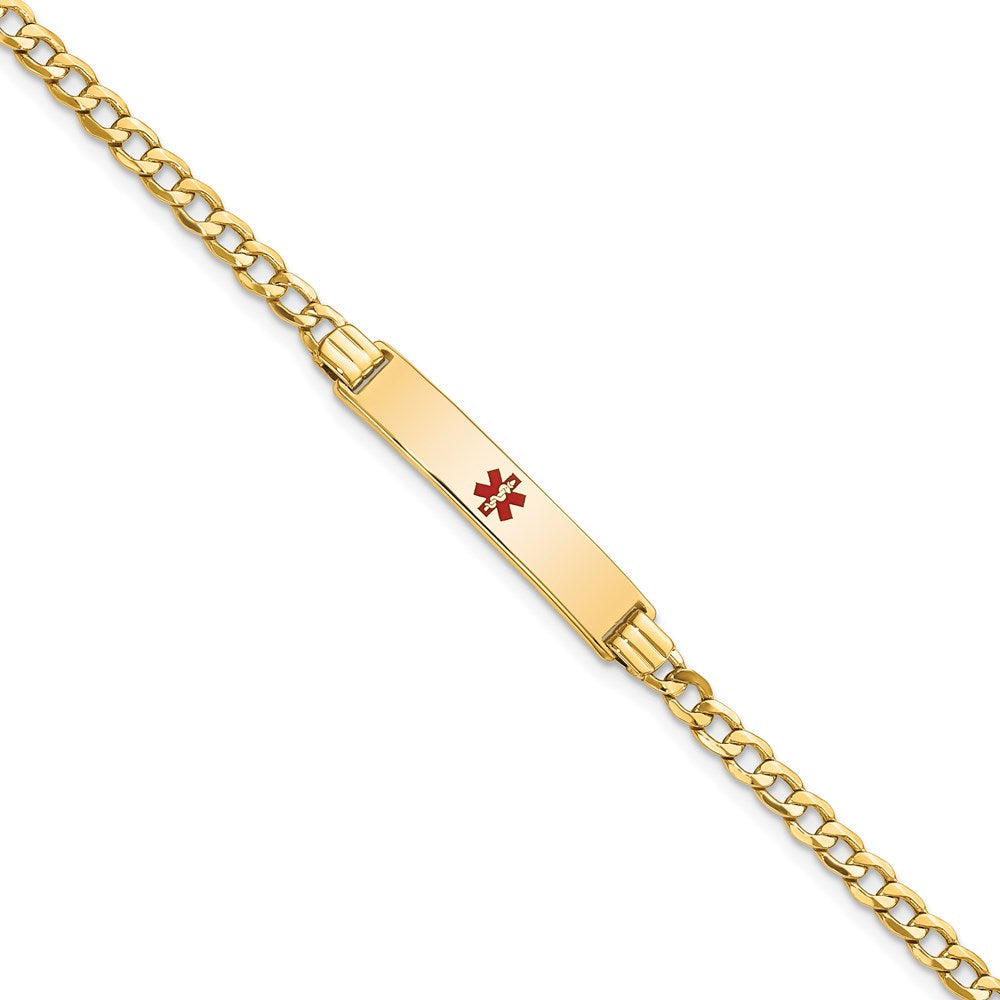 14K Gelbgold Medizinisch Halbmassiv Kette/solid Platte 26x5mm Centered Rot Emaille Kubanisch Glieder 7 Zoll Id Armband
