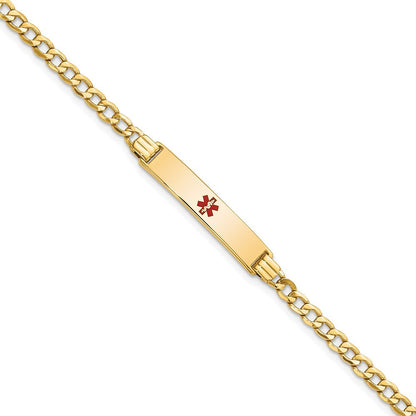 14K Gelbgold Medizinisch Halbmassiv Kette/solid Platte 26x5mm Centered Rot Emaille Kubanisch Glieder 7 Zoll Id Armband