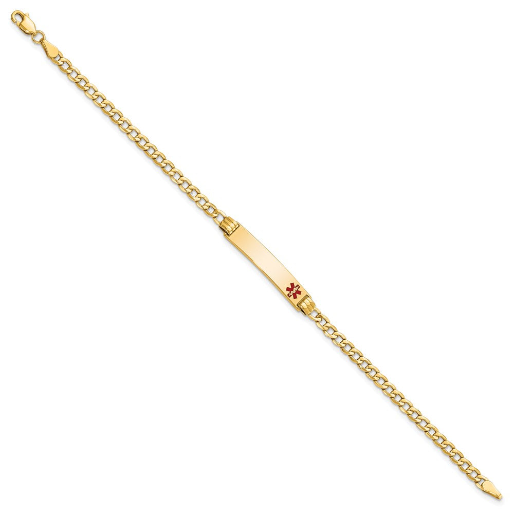 14K Halbmassiv Medizinisch Rot Emaille Kubanisch Glieder Id Armband